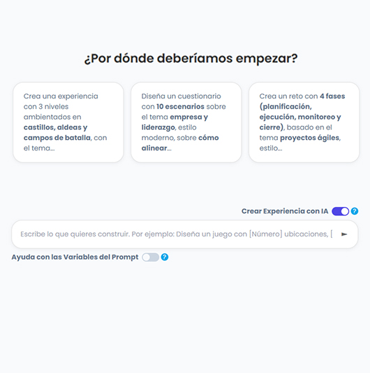 Interfaz del creador de cuestionarios gamificados con IA